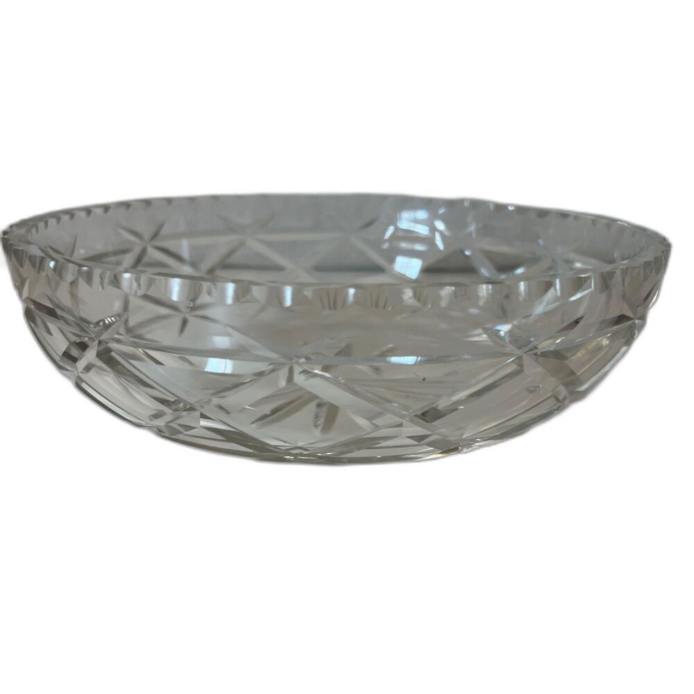 Vintage Mid Century Modern Clear Crystal Glass Candy Dish Bowl w/Diamond Pattern
